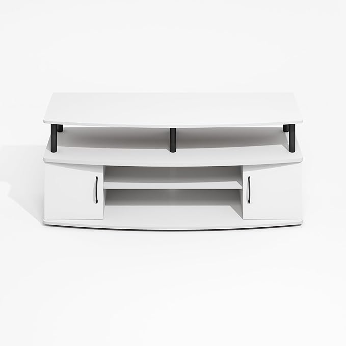 Furinno Jaya TV Stand, Entertainment Center, TV Console, for TV up to 55 Inch, with 2 Doors and Cable Management Holes, for Living Room, Bedroom, Plain White