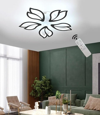 Led Modern Ceiling Light Flush Mount Black 5-Leaf Lights Ceiling Lamp Dimmable with Remote Chandelier 25.59in for Bedroom Living Room Kitchen Dining Room Office