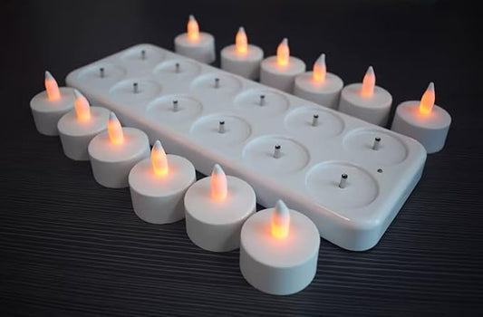 【Upgraded】 CD-RC-12ST-A Rechargeable LED Electric Candles, Flameless Flickering Tea Lights, Set of 12, Amber Color