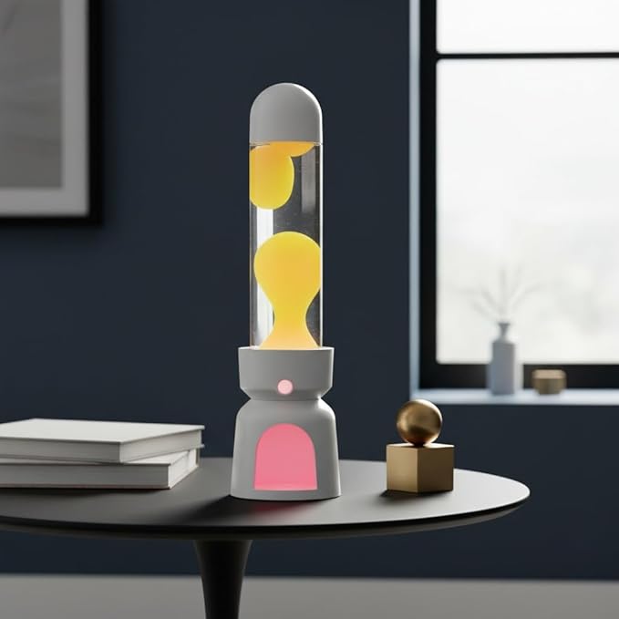 Lighthouse Liquid Motion Lamp, Decorative Night Light with Yellow Wax, 13-Color Changing, Safe Flameless Mood Lighting for Gift and Home Decor- White Base