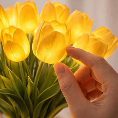Radiant Romantic Tulip Light, 15-Piece Twinkling Tree Tulip LED Night Light, Flower-Shaped Ambient Night Lamp, Never-Fade Flower Ambient Lamp, PU Material, for Bedroom, White (Excluding Vase)