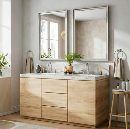 USHOWER Brushed Nickel Bathroom Mirrors for Over Sink 30x40 Inch, Metal Framed Rectangle Vanity Mirror for Wall, Bedroom, Living Room, Entryway, Anti-Rust, HD Tempered Glass, Horizontal/Vertical
