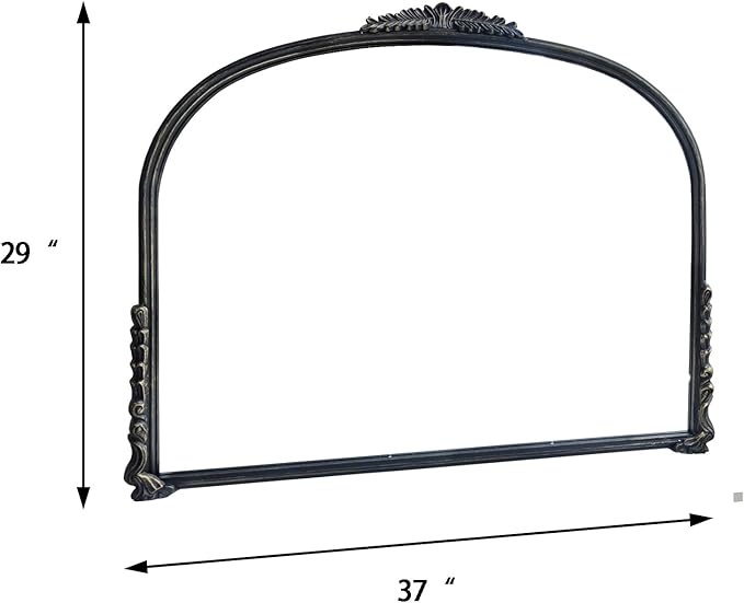 OUSHUAI Black Vintage Wall Mirror,Antique Wide Mirror Decor,Arched Big Mirror for Entryway/Bathroom/Fireplace 37"X29"