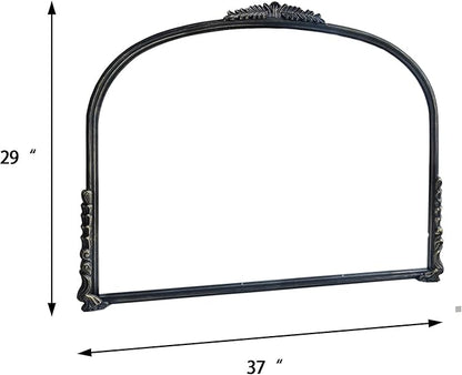 OUSHUAI Black Vintage Wall Mirror,Antique Wide Mirror Decor,Arched Big Mirror for Entryway/Bathroom/Fireplace 37"X29"