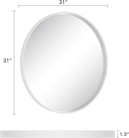 HOMECOOKIN Round Wood Mirror, 31" Round Bathroom Wall Mirror Circle Mirrors for Wall Decor, Vanity, Living Room, Bedroom, Entryway, White