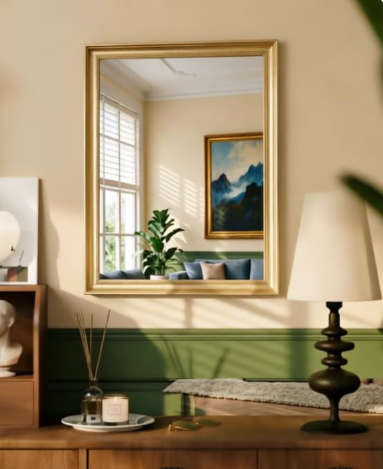 USHOWER Brushed Gold Bathroom Mirrors for Over Sink 22x30 Inch, Metal Framed Rectangle Vanity Mirror for Wall, Bedroom, Living Room, Entryway, Anti-Rust, HD Tempered Glass, Horizontal/Vertical