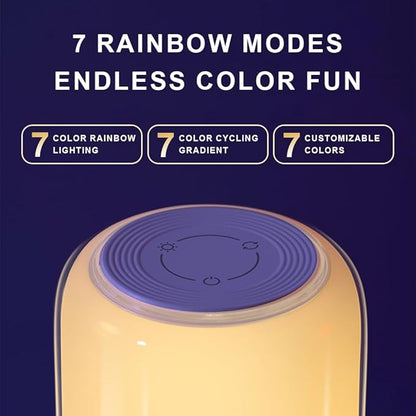 Touch Night Light Rechargeable LED Mood Lamp 7 RGB Color Ambience Lighting for Bedroom Bathroom Nursery Home, Dimmable & Portable Table Lamp for Adults/Kids