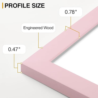 Vittanly 4x6 Picture Frames Set of 9, Display 3.5x5 Pictures with Mat or 4x6 without Mat, Photo Frames for Wall or Tabletop with Plexiglass, Engineered Wood, Pink