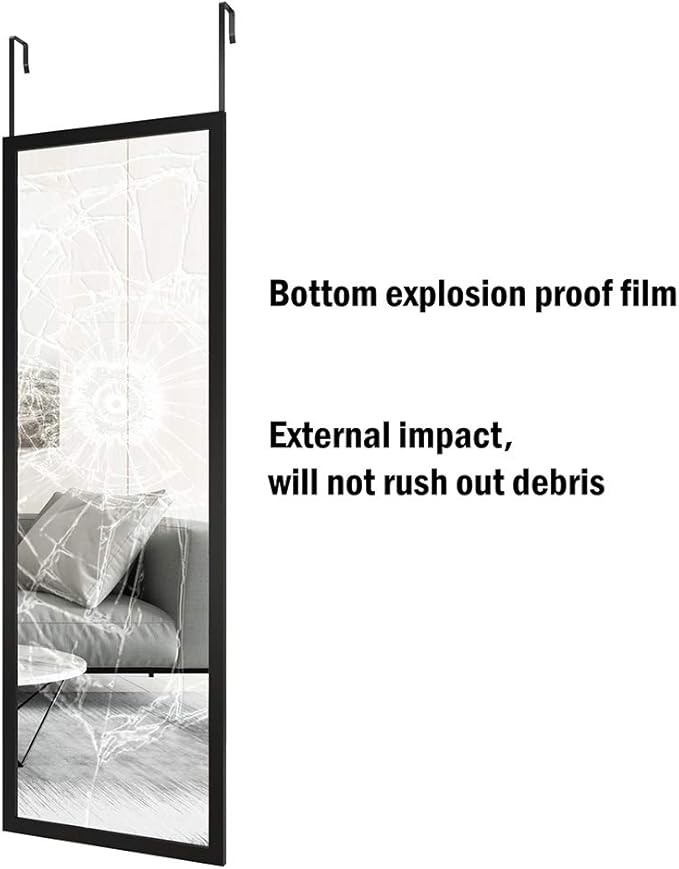 whitebeach Full Body Length Door Hanging Wall Mounted Mirror with 2 Metal Hangers for Bedroom Living Room Bathroom(Black, 48 * 16")