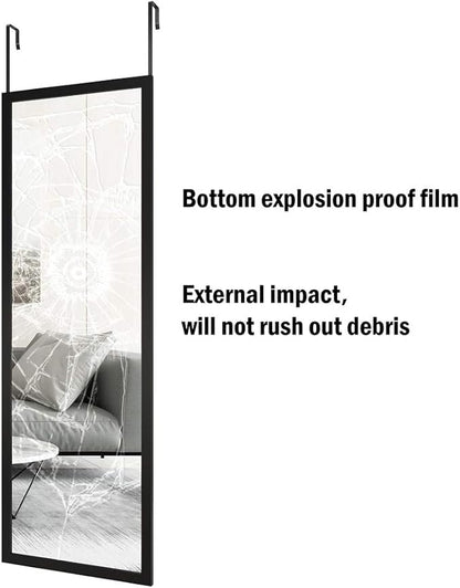 whitebeach Full Body Length Door Hanging Wall Mounted Mirror with 2 Metal Hangers for Bedroom Living Room Bathroom(Black, 48 * 16")