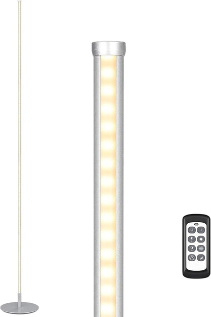 EDISHINE LED Corner Lamp, Set of 2 Minimalist Dimmable Light with Remote, 57.5" Tall Slim Sleek Floor Lamps for Living Room, Bedroom, Office, 7 Color Temperature 2700-6000K, (Silver)