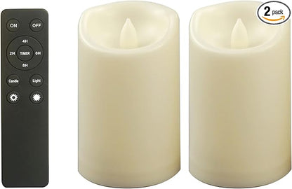 CANDLE CHOICE Outdoor Battery-Operated Flameless Candles with Remote Timer Waterproof Flickering Plastic Electric LED Pillar Lights for Lantern Patio Garden Wedding Halloween Christmas 3”x5” 2 Pack