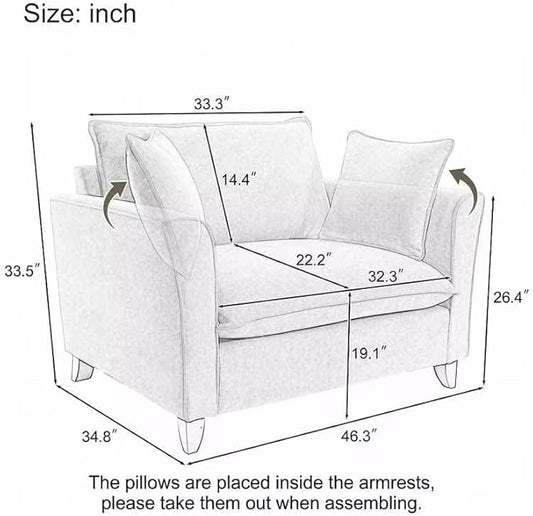 Merax 46.3" Chenille Accent Chair, Oversized Reading Armchair w/2 Pillows, Modern Corner Single Cloud Sofa Arm Chairs, Comfortable Living Room Deep Cushion Seating for Office & Apartment, White