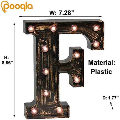 Pooqla Vintage Light Up Marquee Letters with Lights – Illuminated Industrial Style Lighted Alphabet Letter Signs - Coffee Bar Apartment Bedroom Wall Home Initials Decor A-Z