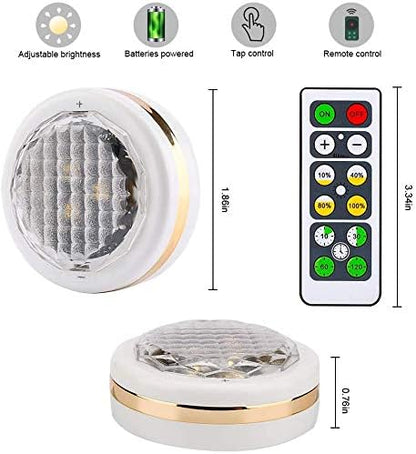 LEASTYLE Puck Lights with Remote,Wireless Under Cabinet Lighting Battery Operated,Nightlight with Adjustable Brightness and Timer,Under Counter Light for Kitchen,Bedroom,Closet,Display,Bookshelf