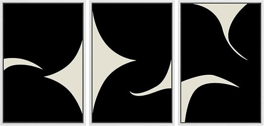SIGNLEADER Framed Canvas Print Wall Art Set Duotone Minimal Ink Blot Geometric Landscape Abstract Shapes Illustrations Modern Art Boho Decorative for Living Room, Bedroom, Office - 24"x36"x3 WHITE