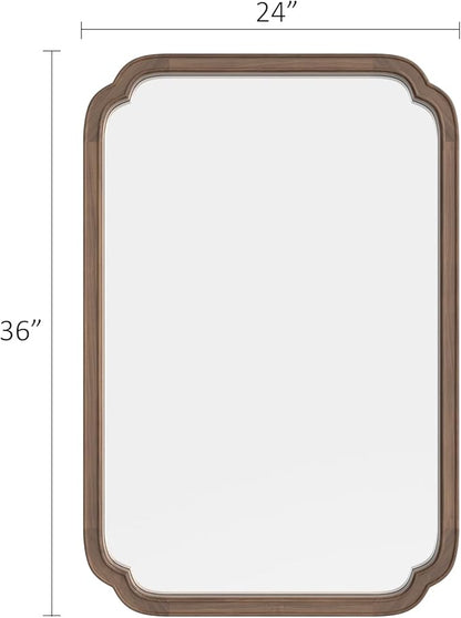 HOMECOOKIN Wood Bathroom Mirror for Wall Decor Arched Rounded Corner Rustic Wood Frame Wall Mirror Home Decorative for Vanity, Living Room, Bedroom, Entryway (24 x 36 inch, Walnut)