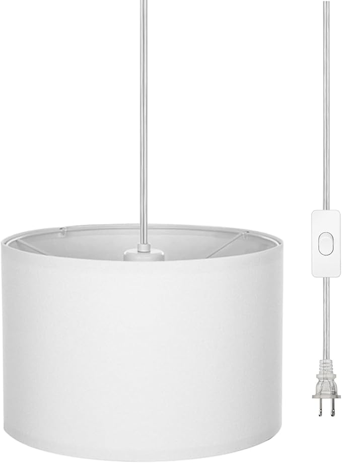 ZSLAIFU 15FT Plug in Pendant Light, Hanging lamp with Switch,White Hanging Lights with Plug in Cord, Pendant Lamp with Remote Control，Pendant Light Fixture for Living Room Bedroom Farmhouse