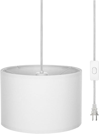 ZSLAIFU 15FT Plug in Pendant Light, Hanging lamp with Switch,White Hanging Lights with Plug in Cord, Pendant Lamp with Remote Control，Pendant Light Fixture for Living Room Bedroom Farmhouse