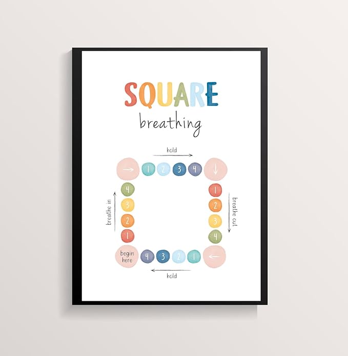 ajdvart Mindfulness Breathing Exercise Poster, Calm Down Corner & Classroom Decor, Breathing Exercise Poster for Therapy Office & Mental Health Wall Art Educational Tool Unframed Canvas 8.5"x11"