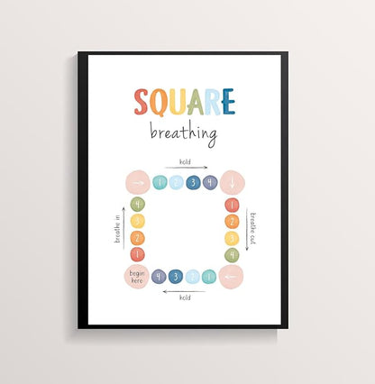 ajdvart Mindfulness Breathing Exercise Poster, Calm Down Corner & Classroom Decor, Breathing Exercise Poster for Therapy Office & Mental Health Wall Art Educational Tool Unframed Canvas 8.5"x11"