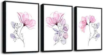 hyidecorart Black Framed Wall Art For Living Room Large Wall Decor For Bedroom Room Decorations Pink Red Flowers Wall Paintings Mural Pictures Artwork Kitchen Home Decor 3 Piece Framed Prints Art