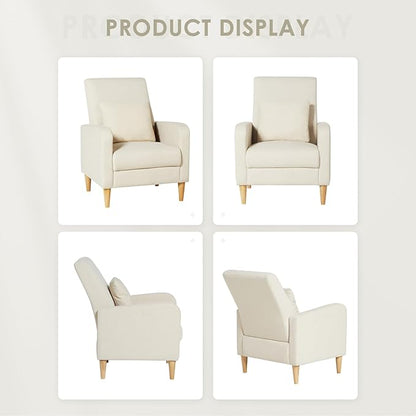 COLAMY Mid-Century Modern Upholstered Accent Chair with Back Pillow & Solid Wood Legs, Fabric Cozy Armchair for Living Room, Bedroom, Reading Nook, Apartment & Small Spaces, White
