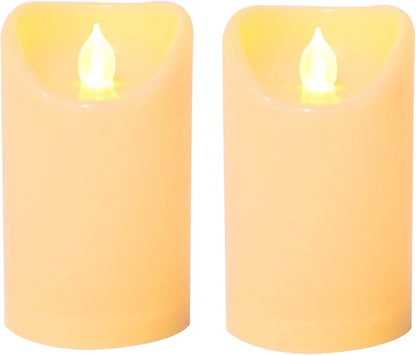 CANDLE CHOICE Outdoor Battery Operated Flameless Candles with Remote Timer Waterproof Flickering Plastic Electric LED Pillar Lights for Lantern Patio Garden Wedding Party Decorations 3x5 Inches 2 Pack