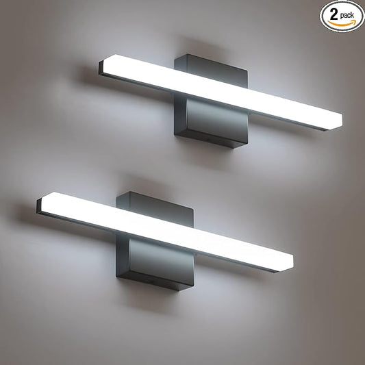 Combuh Modern Black Bathroom Vanity Light Fixtures Over Mirror Gentle Shadow Free,16Inch 9W Small Wall Lighting Bars for Sink Restroom Cool White 6000K Lámparas para Baños Sobre Espejo 2 Pack