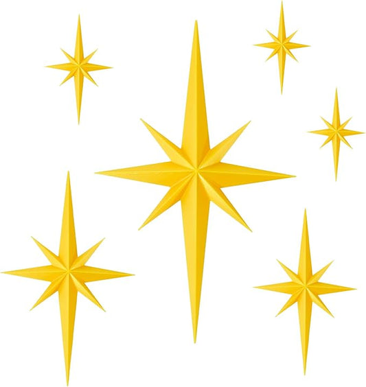 Betoom 6PCS 3D Retro Starburst Art Wall Sculpture, Retro 3D Star Mid Century Modern Decor, Plastic Starburst Wall Decor for Living Room, Bedroom, Office ﻿