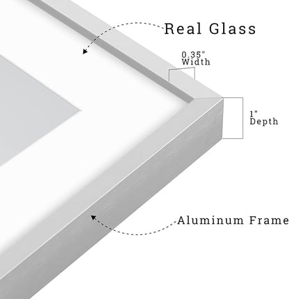 Frametory, Aluminum Picture Frames Set of 7 - Silver Gallery Wall Kit - Display One 11x14, Two 8x10, and Four 5x7 inch Photos for Home Decoration