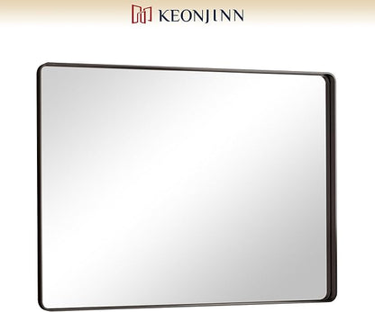Keonjinn Black Bathroom Mirror for Over Sink, 40 x 30 Inch Rounded Rectangle Vanity Mirror, Sandblasted Finish Matte Black Wall Mirrors, HD Tempered Glass, Anti-Rust Seamless Metal Frame for Restroom