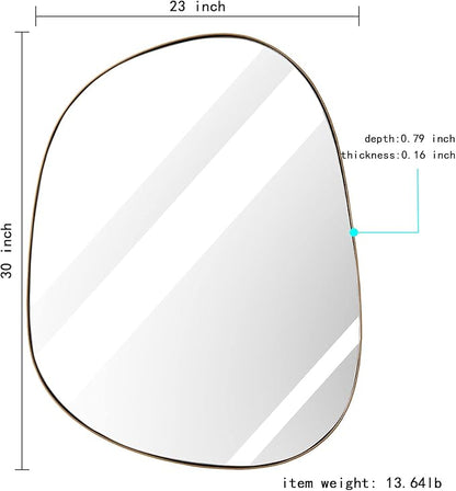 ELEHUME Asymmetrical Mirror for Wall Decor 23"*30", Modern Brass Framed Wall Mirror for Living Room Bathroom Bedroom Entryway ELE-STOU-0064G