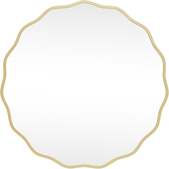 HOMECOOKIN 32" Wavy Round Wall Mirror, Gold Scalloped Circle Mirror Edge Round with Metal Frame, Modern Decorative Hanging/Leaning Mirrors for Bathroom, Hotels, Hallway, Entryway, Vanity, Office