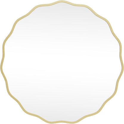 HOMECOOKIN 32" Wavy Round Wall Mirror, Gold Scalloped Circle Mirror Edge Round with Metal Frame, Modern Decorative Hanging/Leaning Mirrors for Bathroom, Hotels, Hallway, Entryway, Vanity, Office