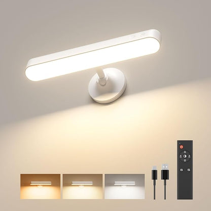 PopoIron Wall Sconce with 7500mAh Rechargeable Battery LED Wall Light for Bedroom with Remote Control, 3 Colors Wireless Wall Lamp 360° Rotate Dimmable Brightness with 15 RGB Colors,White,1Pack