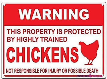 Eletina Warning This Property is Protected by Highly Trained Chickens Not Responsible for Injury Or Death Funny Aluminum Retro Plate, Vintage Metal Tin Sign