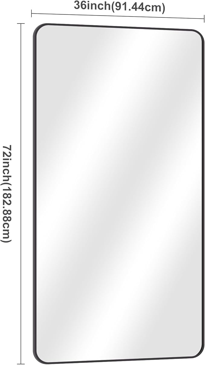 DESBING 72" x 36"Bathroom Mirror, Matte Black Wall Mirror with Metal Frame, Decorative Rectangular Vanity Mirror for Bedroom Bathroom Living Room Entryway (Horizontal/Vertical)