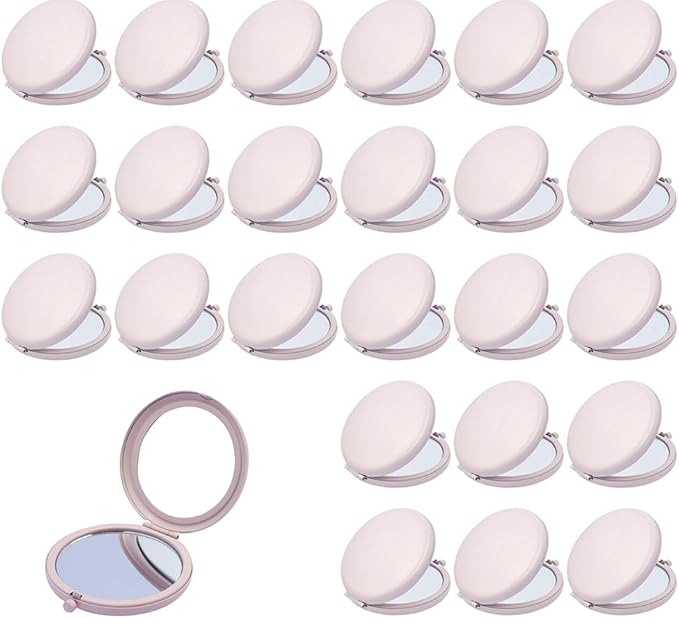 Compact Mirror for Purse, Metal Round Shell, Double-Sided 1X/12X Magnifying, Portable Travel Small Makeup Mirror, Mini Pocket Mirror, Light Salmon, 24 Pack