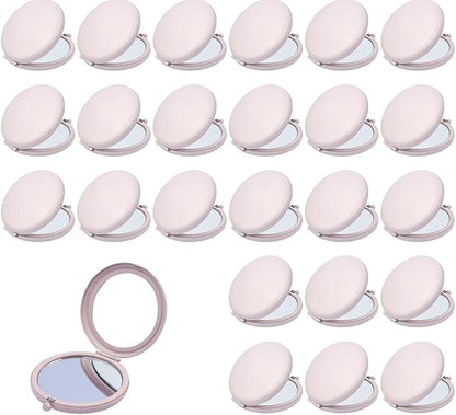 Compact Mirror for Purse, Metal Round Shell, Double-Sided 1X/12X Magnifying, Portable Travel Small Makeup Mirror, Mini Pocket Mirror, Light Salmon, 24 Pack