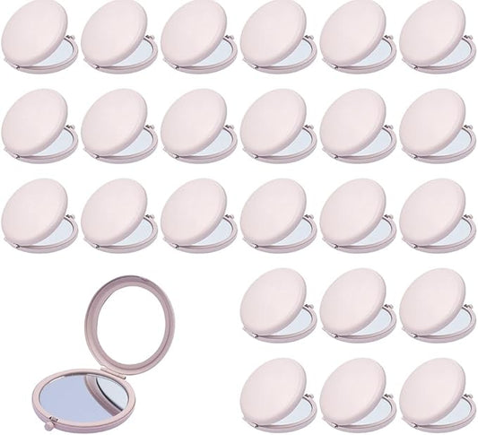Compact Mirror for Purse, Metal Round Shell, Double-Sided 1X/12X Magnifying, Portable Travel Small Makeup Mirror, Mini Pocket Mirror, Light Salmon, 24 Pack