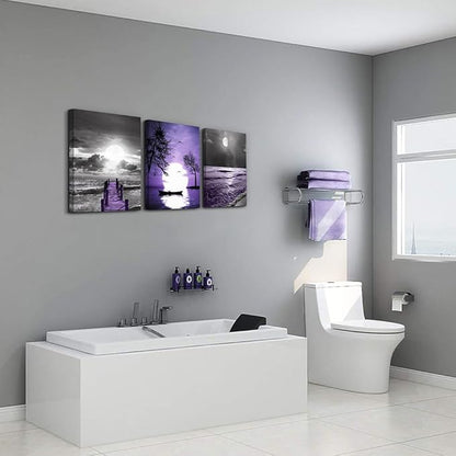 Lapremoly Black And White Purple Ocean Landscape Large Wall Decor For Living Room Canvas Wall Art For Bedroom Wall Painting Office Bathroom Wall Decor Family Posters Modern Home Decorations 3 Piece