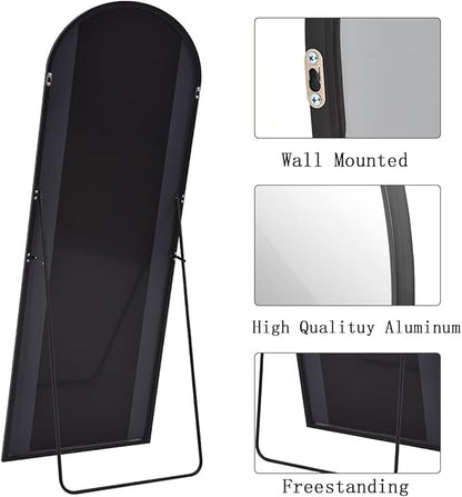 Full Length Mirror, 71"x26" Body Floor Length Standing Mirror Hanging or Leaning with Stand, Extra Large Wall Mirrors, Arch-Top Mirrors with Aluminum Frame for Bedroom (Black)