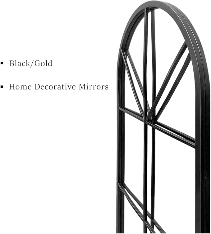 Floor Full Length Mirror, Black Arched-Top Mirror Full Length, Large Window Pane Body Mirrors, 65"x22" Wall Mounted Standing Mirrors Hanging or Leaning for Bedroom, No Stand