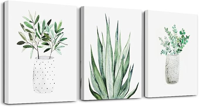 farmhouse Wall Art painting for dining room bathroom Abstract Canvas art family Wall decor for Bedroom kitchen Wall Decoration Living Room decor Green Leaf pictures Artwork for home walls 3 piece