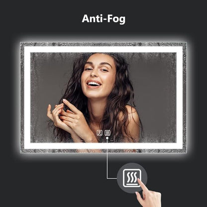 ROOMTEC 48 x 30 Inches LED Bathroom Mirror with Lights, Vanity Mirror with Front and Backlight, Smart Dimmable Anti-Fog LED Mirror for Bathroom, Memory Function, Tempered Glass (Horizontal/Vertical)