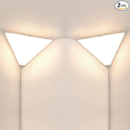 Corner Light with Switch, Ceiling Corner Lights for Living Room, Plug in Ceiling Light for Dark Area, Lamp for Bedroom, Kids Room, Triangle Shape, White Acrylic (2 Pack)