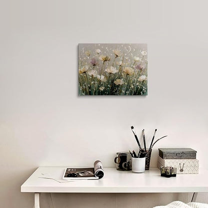 Organic Modern Abstract Floral Canvas Wall Art Framed Oil Painting Impressionist Neutral Beige White Vintage Botanical Print Wall Decor Artwork Poster for Living Room Bedroom Office 12x16 Inches