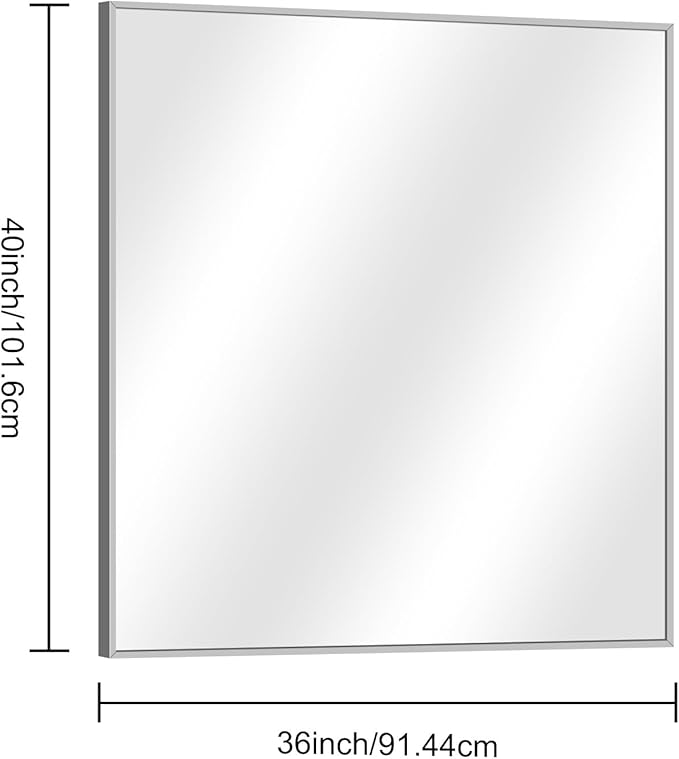 DESBING 36" x 40"Bathroom Mirror, Silver Rectangle Corner Wall Mirror with Metal Frame, Decorative Rectangular Vanity Mirror for Bedroom Bathroom Living Room Entryway (Horizontal/Vertical)