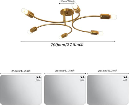 FRIXCHUR 6-Light Sputnik Chandelier, Gold Mid-Century Modern Semi Flush Mount Ceiling Light, Metal Fixture with E26 Sockets for Bedroom, Living Room, Kitchen (Bulbs Not Included)